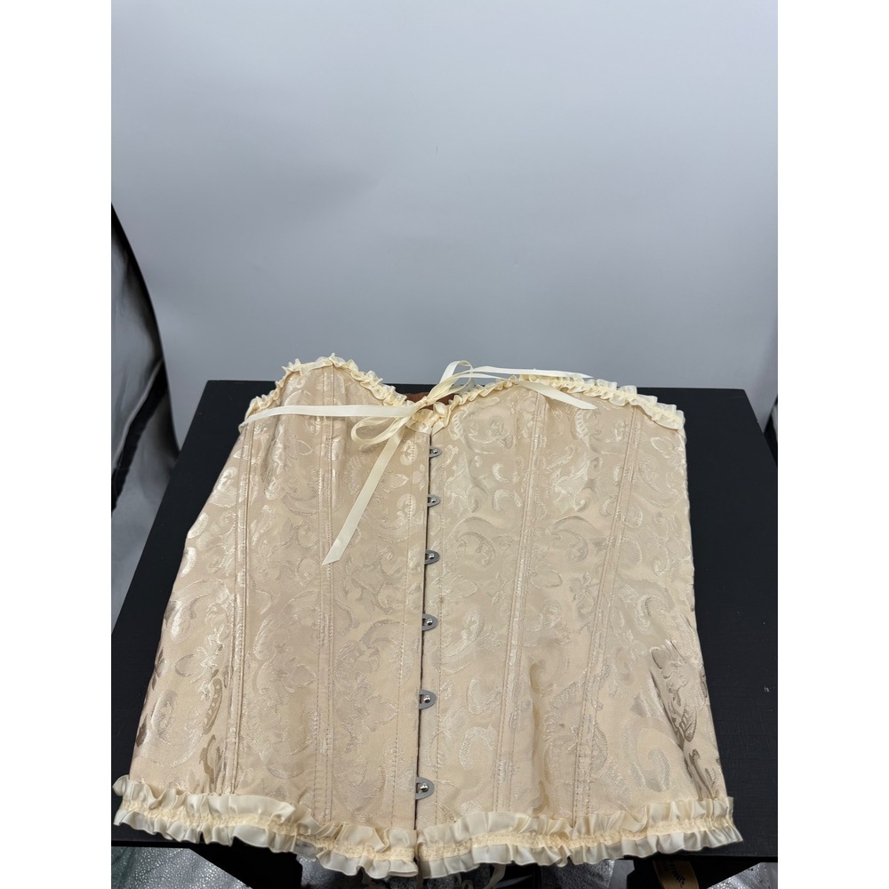 Unbranded Damask Jacquard Corset Top Women 3XL Champagne‎ Ruffle Lace Up Busk